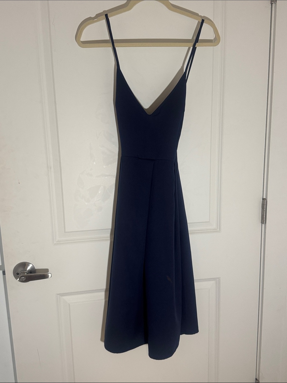 Women's Navy V-Neck racerback Spaghetti Strap Midi Dress